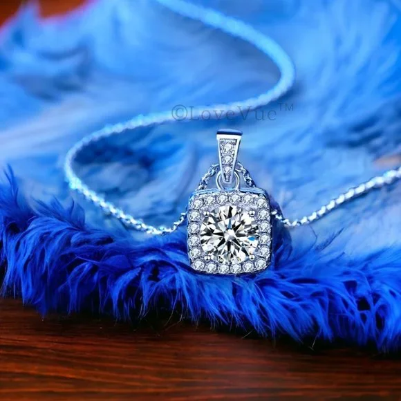 Certified 1ct. t.w. Diamond Square Frame Drop Halo Necklace VVS1 GRA Certified - Picture 5 of 16